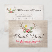 Rustic Deer Antler Bohemian Floral Wood Dank je Bedankkaart (Voorkant / Achterkant)