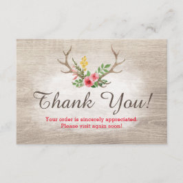 Rustic Deer Antler Bohemian Floral Wood Dank je Bedankkaart
