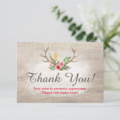 Rustic Deer Antler Bohemian Floral Wood Dank je Bedankkaart (Staand voorkant)