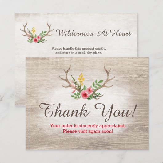 Rustic Deer Antler Bohemian Floral Wood Dank je Briefkaart (Voorkant / Achterkant)