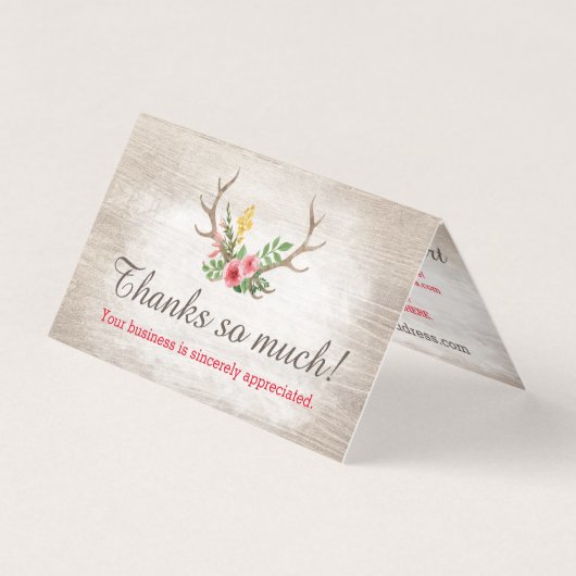 Rustic Deer Antler Bohemian Floral Wood Dank je Kaart (Voorkant)