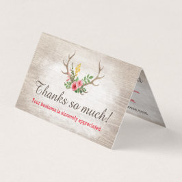 Rustic Deer Antler Bohemian Floral Wood Dank je Kaart