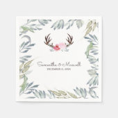 RUSTIC Deer Antler en Roze Rose Servetten (Voorkant)