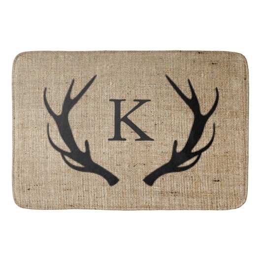 Rustic Deer Antler Faux Burlap Monogram Badmat (Voorkant)