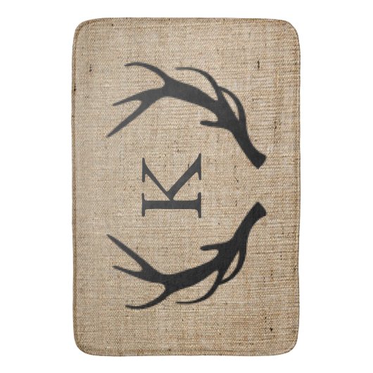 Rustic Deer Antler Faux Burlap Monogram Badmat (Voorkant Verticaal)