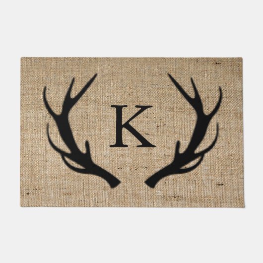 Rustic Deer Antler Faux Burlap Monogram Deurmat (Voorkant)