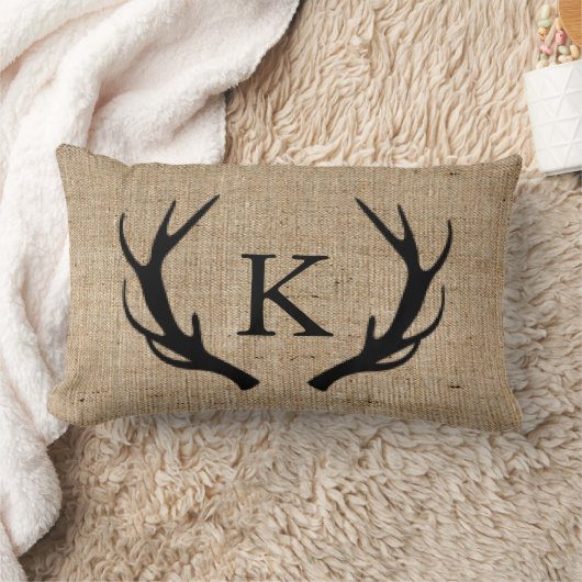 Rustic Deer Antler met Monogram Faux Burlap Kussen (Deken)