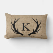 Rustic Deer Antler met Monogram Faux Burlap Kussen (Voorkant)