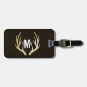 Rustic Deer Antler Monogram Bagagelabel | Grunge (Voorkant horizontaal)