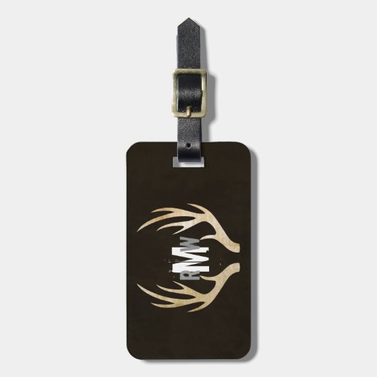 Rustic Deer Antler Monogram Bagagelabel | Grunge (Voorkant verticaal)