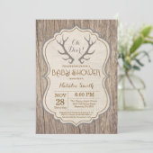 Rustic Deer Antler Oh Deer Baby shower Uitnodiging (Staand voorkant)