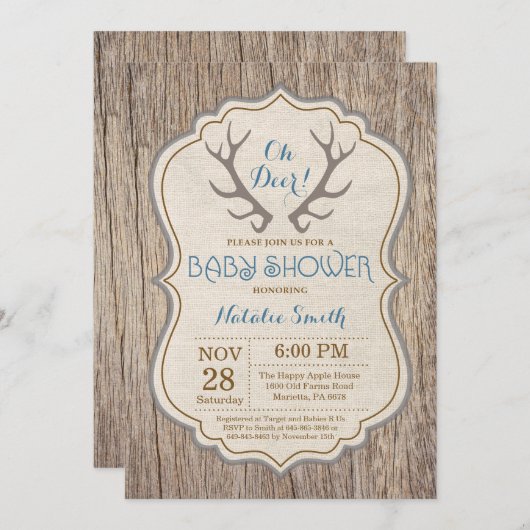 Rustic Deer Antler Oh Deer Boy Baby shower Kaart (Voorkant / Achterkant)