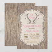 Rustic Deer Antler Oh Deer Girl Baby shower Kaart (Voorkant / Achterkant)