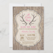 Rustic Deer Antler Pink Girl Baby shower Kaart (Voorkant)