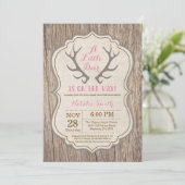 Rustic Deer Antler Pink Girl Baby shower Kaart (Staand voorkant)