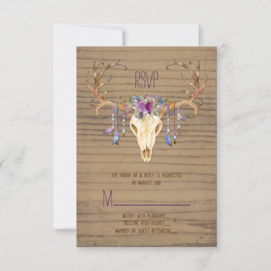 Rustic Deer Antler Skull Southwestern Wedding RSVP (Voorkant)
