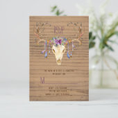 Rustic Deer Antler Skull Southwestern Wedding RSVP (Staand voorkant)