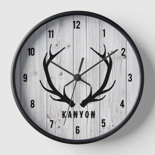 Rustic Deer Antler White Plank Cabin Clock (Voorkant)