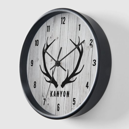 Rustic Deer Antler White Plank Cabin Clock (Hoek)