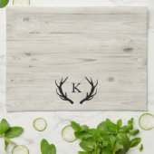 Rustic Deer Antler White Wood Monogrammed Theedoek (Gevouwen)