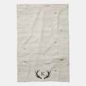 Rustic Deer Antler White Wood Monogrammed Theedoek (Verticaal)