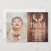 Rustic Deer Antlers Barn Wood Geboorteaankondiging Kaart (Voorkant)