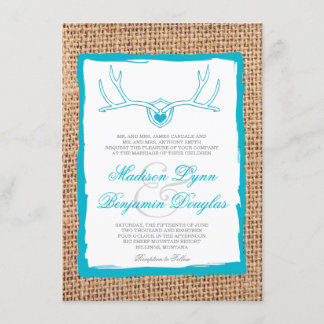Rustic Deer Antlers Blauwgroen Burlap Wedding Invi Kaart