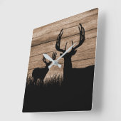 Rustic Deer Antlers Buck Hunting Vierkante Klok (Hoek)