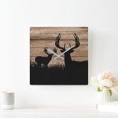 Rustic Deer Antlers Buck Hunting Vierkante Klok (Huis)