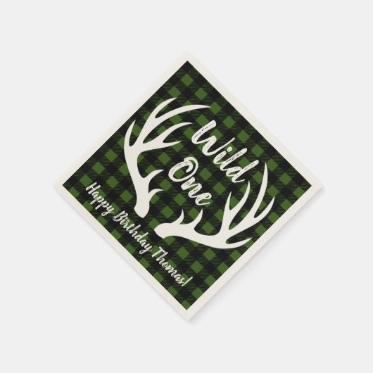 Rustic Deer Antlers Buffalo check geplakt Wild One Servet (Hoek)