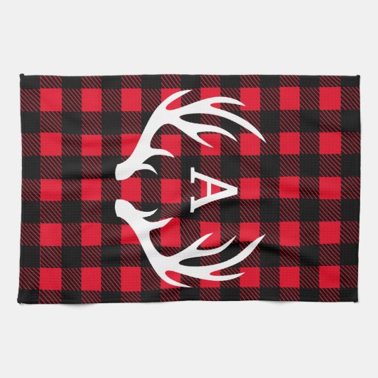 Rustic Deer Antlers & Buffalo Check Pset Theedoek (Horizontaal)