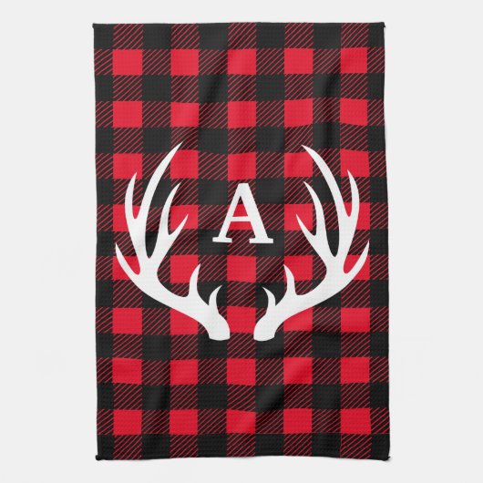 Rustic Deer Antlers & Buffalo Check Pset Theedoek (Verticaal)