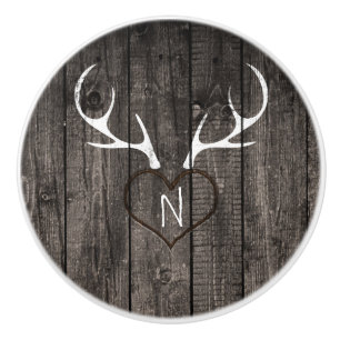 Rustic Deer Antlers & Carved Heart Country Dresser Keramische Knop