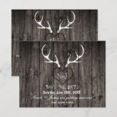 Rustic Deer Antlers & Carved Heart Save the Date (Voorkant / Achterkant)