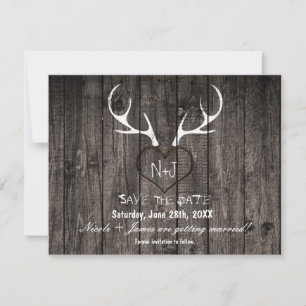 Rustic Deer Antlers & Carved Heart Save the Date