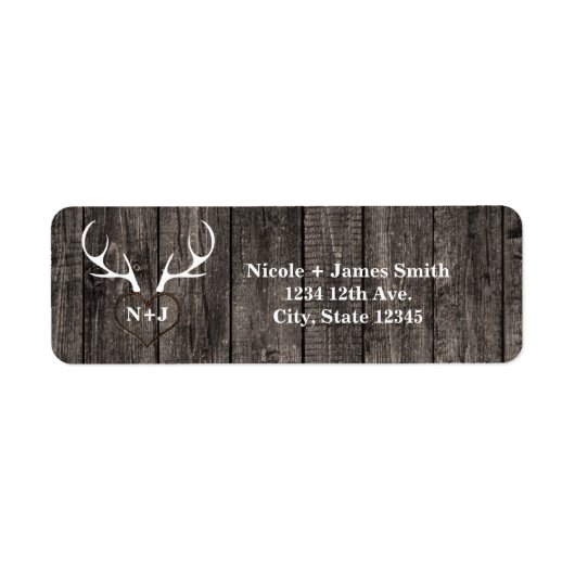 Rustic Deer Antlers & Carved Heart Wedding Etiket (Voorkant)