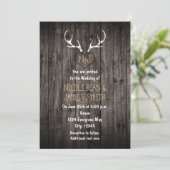Rustic Deer Antlers & Carved Heart Wedding Kaart (Staand voorkant)