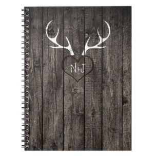 Rustic Deer Antlers & Carved Heart Wedding Notitieboek