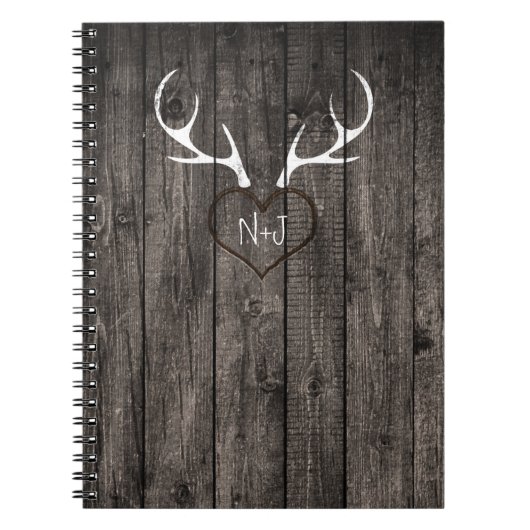 Rustic Deer Antlers & Carved Heart Wedding Notitieboek (Voorkant)