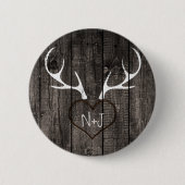 Rustic Deer Antlers & Carved Heart Wedding Ronde Button 5,7 Cm (Voorkant)