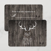 Rustic Deer Antlers & Carved Heart Wedding RSVP Kaart (Voorkant / Achterkant)
