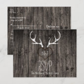 Rustic Deer Antlers & Carved Heart Wedding RSVP Uitnodiging Briefkaart (Voorkant / Achterkant)