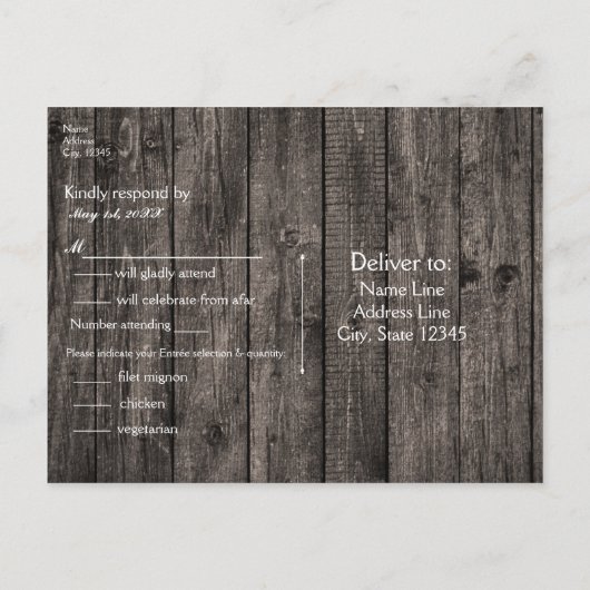 Rustic Deer Antlers & Carved Heart Wedding RSVP Uitnodiging Briefkaart (Achterkant)