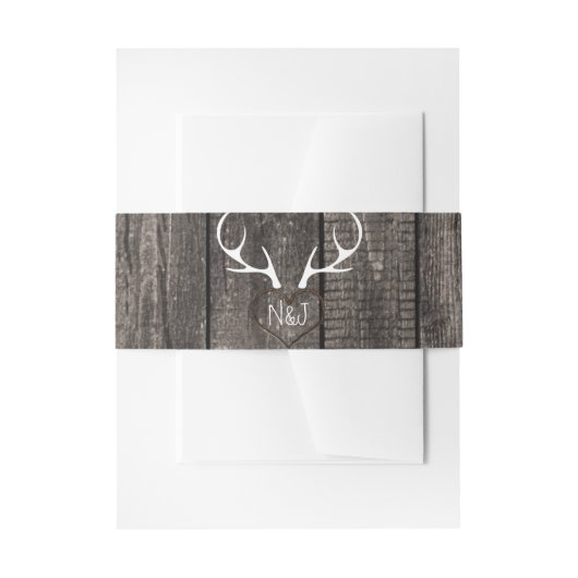 Rustic Deer Antlers & Carved Heart Wedding Uitnodigingen Wikkel (Voorkant Voorbeeld)