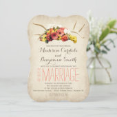 Rustic Deer Antlers Daisy Wedding Uitnodigingen (Staand voorkant)
