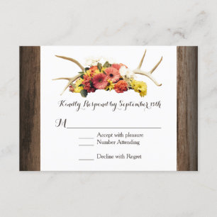 Rustic Deer Antlers Daisy Wood Weddenschap RSVP-ka RSVP Kaartje