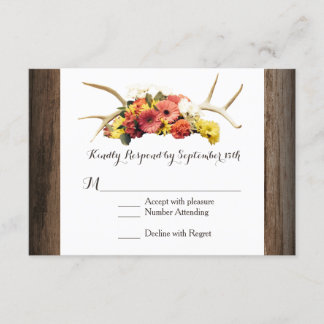 Rustic Deer Antlers Daisy Wood Weddenschap RSVP-ka RSVP Kaartje