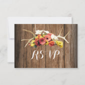Rustic Deer Antlers Daisy Wood Weddenschap RSVP-ka RSVP Kaartje (Achterkant)