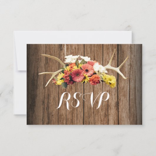 Rustic Deer Antlers Daisy Wood Weddenschap RSVP-ka RSVP Kaartje (Achterkant)
