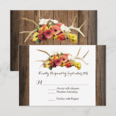 Rustic Deer Antlers Daisy Wood Weddenschap RSVP-ka RSVP Kaartje (Voorkant / Achterkant)